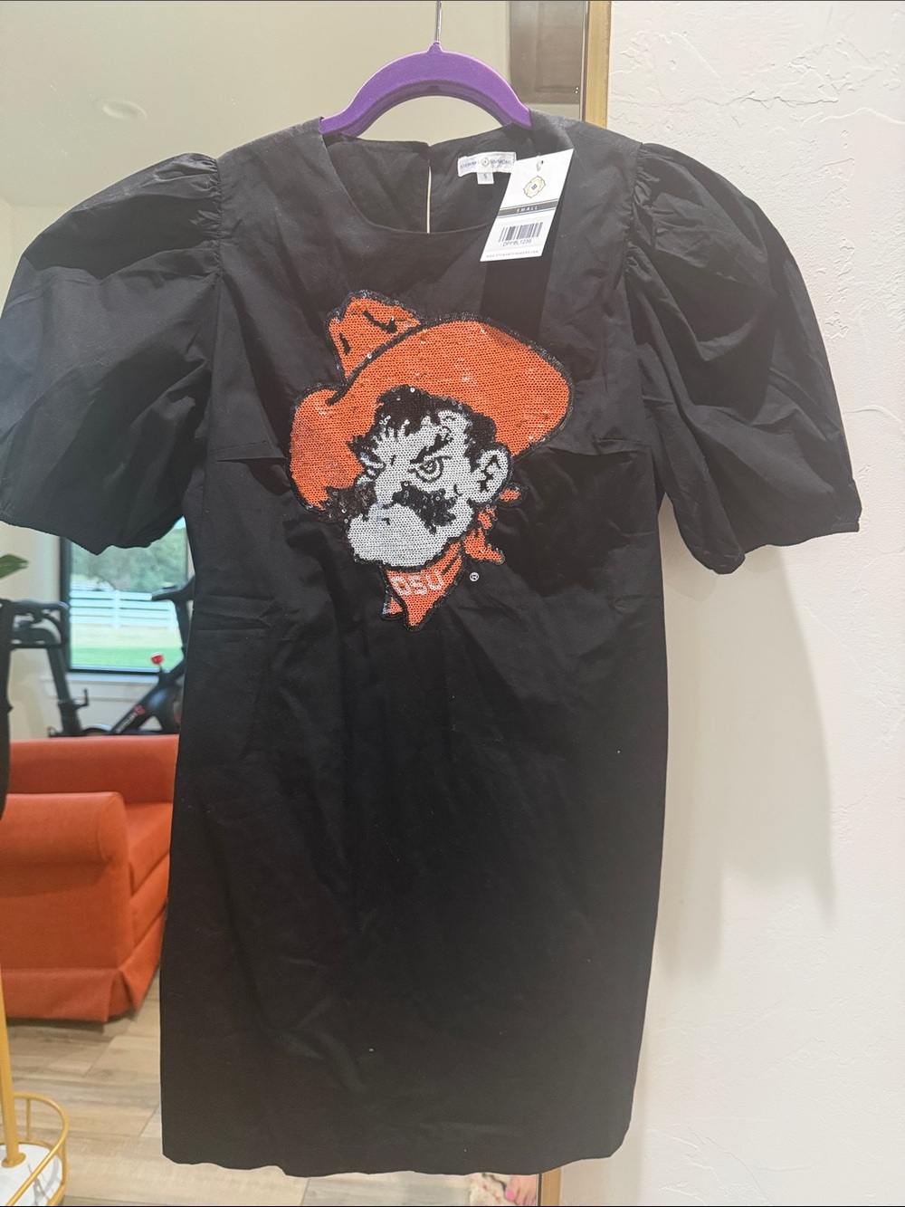 Black Short-Sleeve Sequin Cowboy Tee Dress